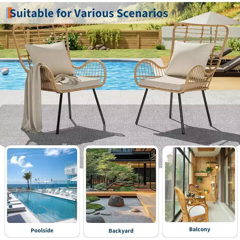 Set di 4 sedie da patio in vimini, mobili da esterno in rattan con cuscini e guanciali, sedie da patio boho per portico, giardino, per tutte le stagioni, facili da montare