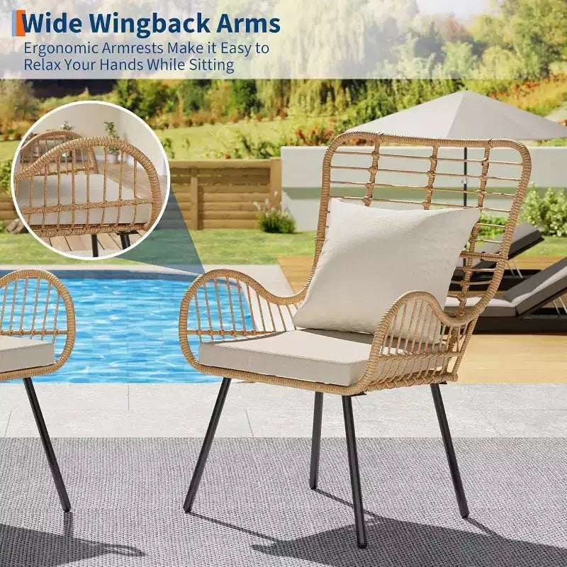 Set di 4 sedie da patio in vimini, mobili da esterno in rattan con cuscini e guanciali, sedie da patio boho per portico, giardino, per tutte le stagioni, facili da montare