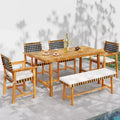 Costway 7PCS Patio Dining Set, Acacia Wood Table & 6 Armchairs with Padded Seat Cushions