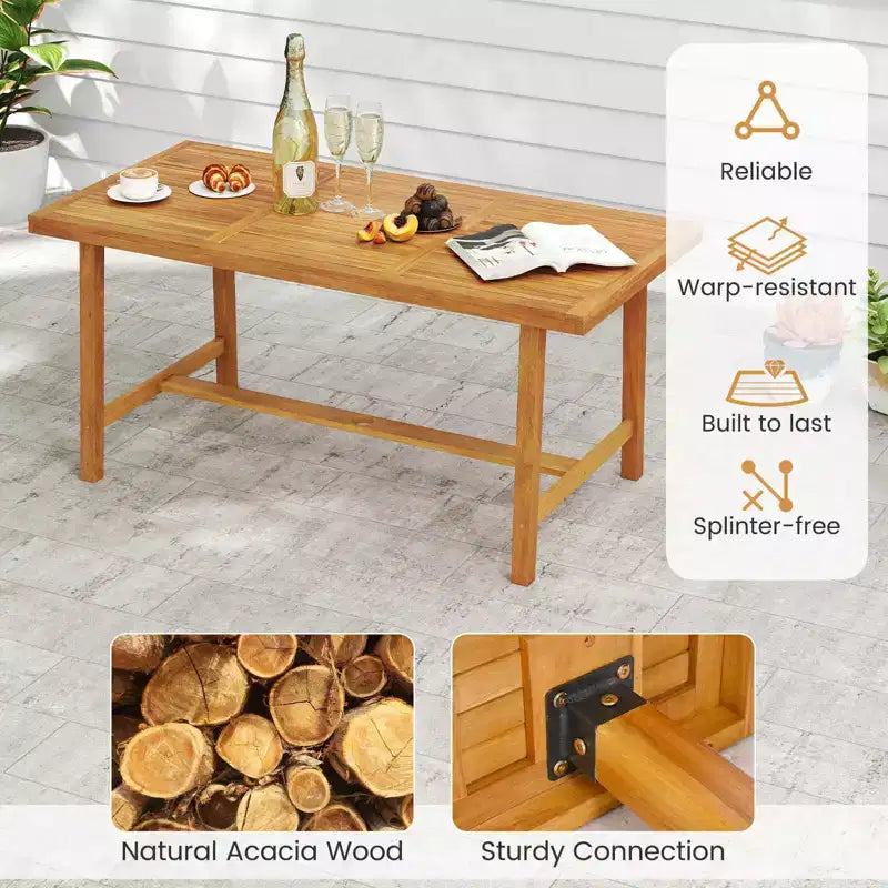 Set da pranzo da 7 pezzi per patio Costway, tavolo in legno di acacia e 6 poltrone con cuscini imbottiti