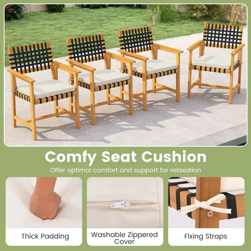 Set da pranzo da 7 pezzi per patio Costway, tavolo in legno di acacia e 6 poltrone con cuscini imbottiti