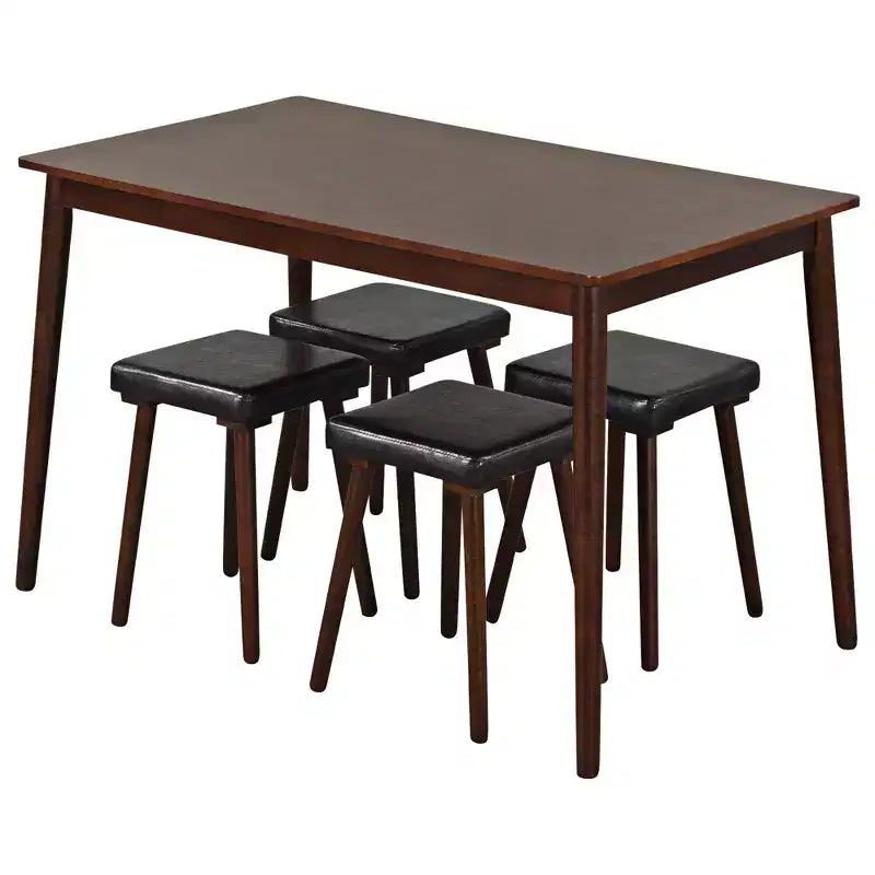 Costway Set da Pranzo 5 Pezzi per 4 Persone con 4 Sgabelli Imbottiti Gambe in Legno di Gomma per Cucina