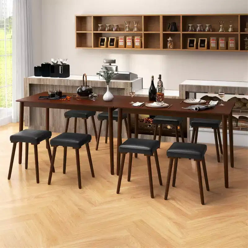 Costway Set da Pranzo 5 Pezzi per 4 Persone con 4 Sgabelli Imbottiti Gambe in Legno di Gomma per Cucina