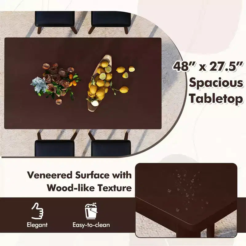 Costway Set da Pranzo 5 Pezzi per 4 Persone con 4 Sgabelli Imbottiti Gambe in Legno di Gomma per Cucina