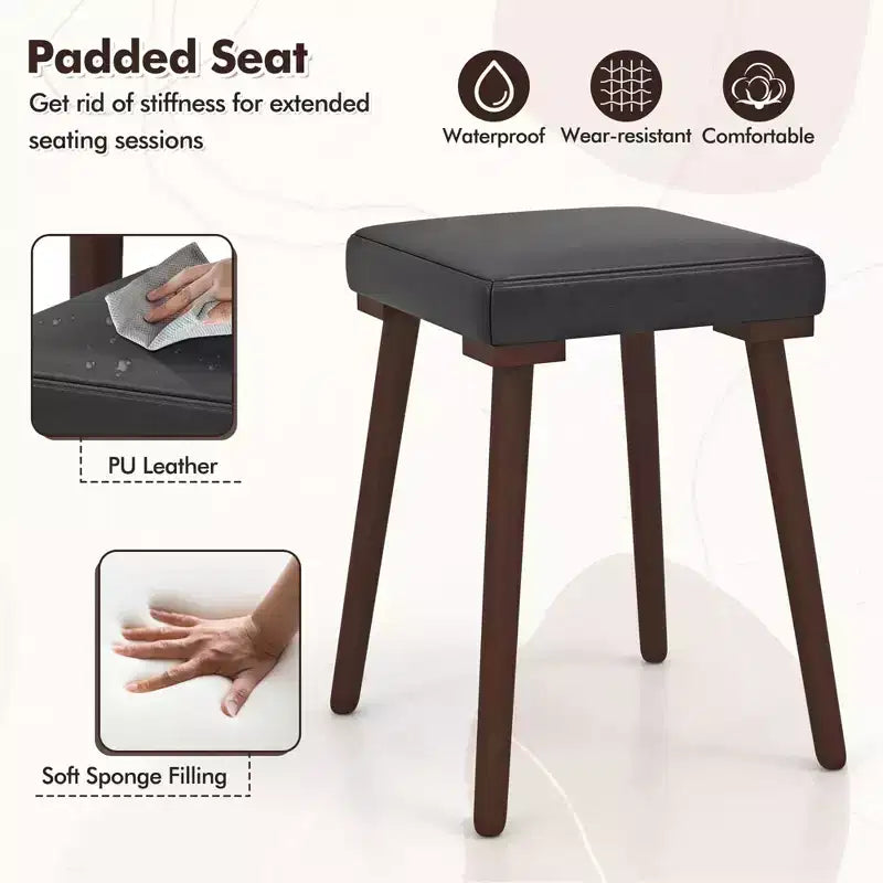 Costway Set da Pranzo 5 Pezzi per 4 Persone con 4 Sgabelli Imbottiti Gambe in Legno di Gomma per Cucina