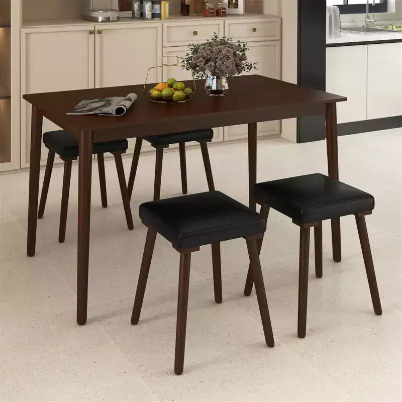 Costway Set da Pranzo 5 Pezzi per 4 Persone con 4 Sgabelli Imbottiti Gambe in Legno di Gomma per Cucina