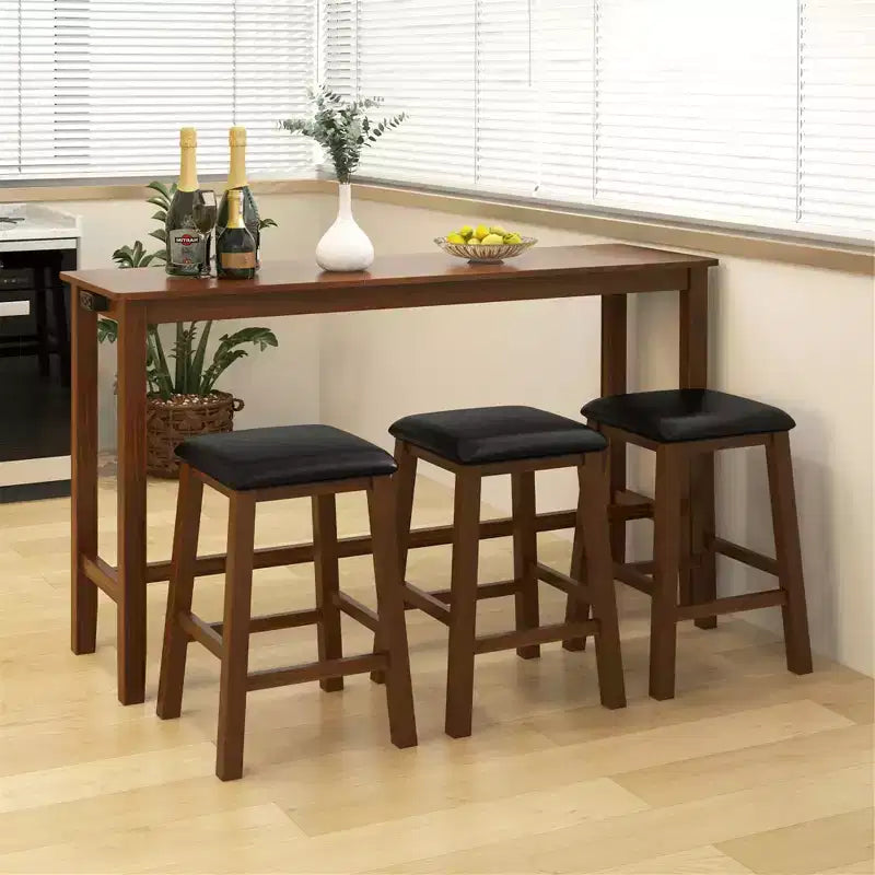 Set da 4 Pezzi con Tavolo Bar Costway, Presa di Corrente e 3 Sgabelli da Bar