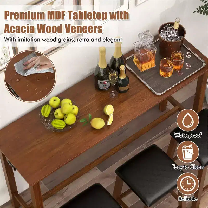 Set da 4 Pezzi con Tavolo Bar Costway, Presa di Corrente e 3 Sgabelli da Bar