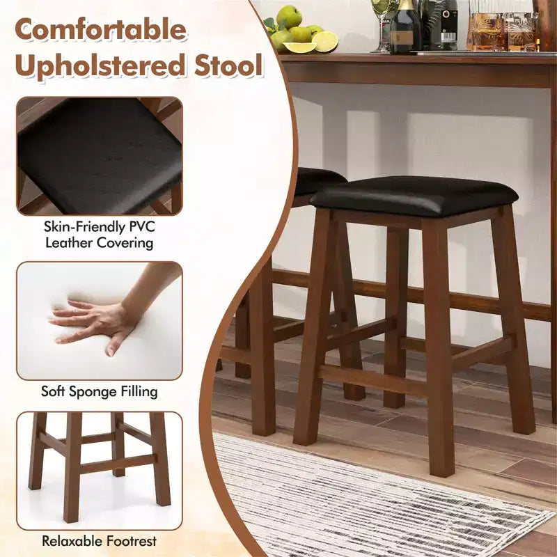 Set da 4 Pezzi con Tavolo Bar Costway, Presa di Corrente e 3 Sgabelli da Bar