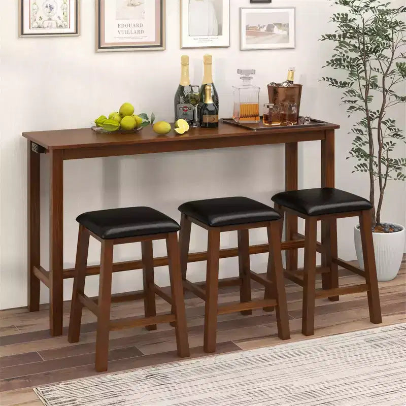 Set da 4 Pezzi con Tavolo Bar Costway, Presa di Corrente e 3 Sgabelli da Bar