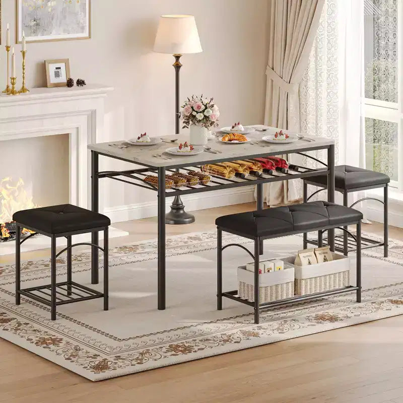 Set da pranzo di 4 pezzi con panche e sgabelli imbottiti - Tavolo da cucina compatto per appartamenti, monolocali e piccoli spazi