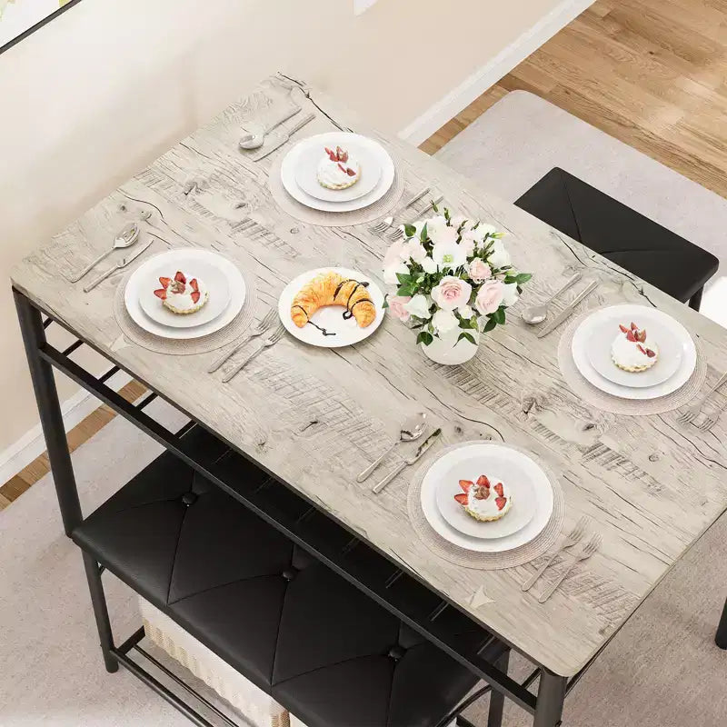 Set da pranzo di 4 pezzi con panche e sgabelli imbottiti - Tavolo da cucina compatto per appartamenti, monolocali e piccoli spazi