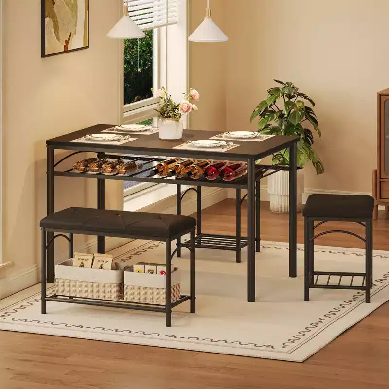 Set da pranzo di 4 pezzi con panche e sgabelli imbottiti - Tavolo da cucina compatto per appartamenti, monolocali e piccoli spazi
