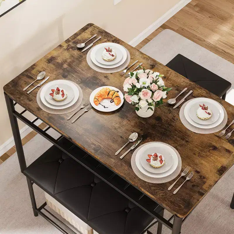 Set da pranzo di 4 pezzi con panche e sgabelli imbottiti - Tavolo da cucina compatto per appartamenti, monolocali e piccoli spazi