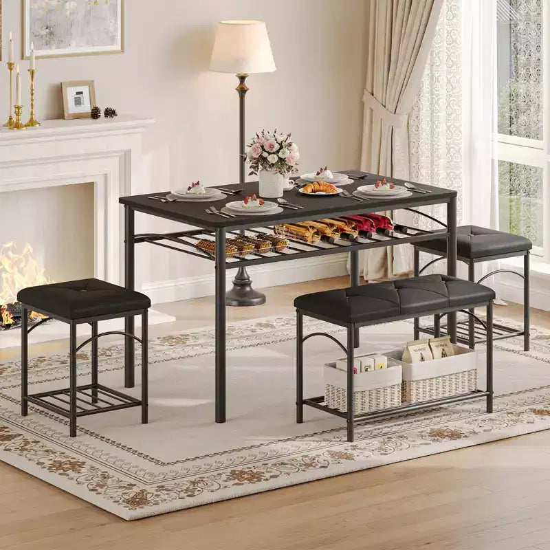Set da pranzo di 4 pezzi con panche e sgabelli imbottiti - Tavolo da cucina compatto per appartamenti, monolocali e piccoli spazi