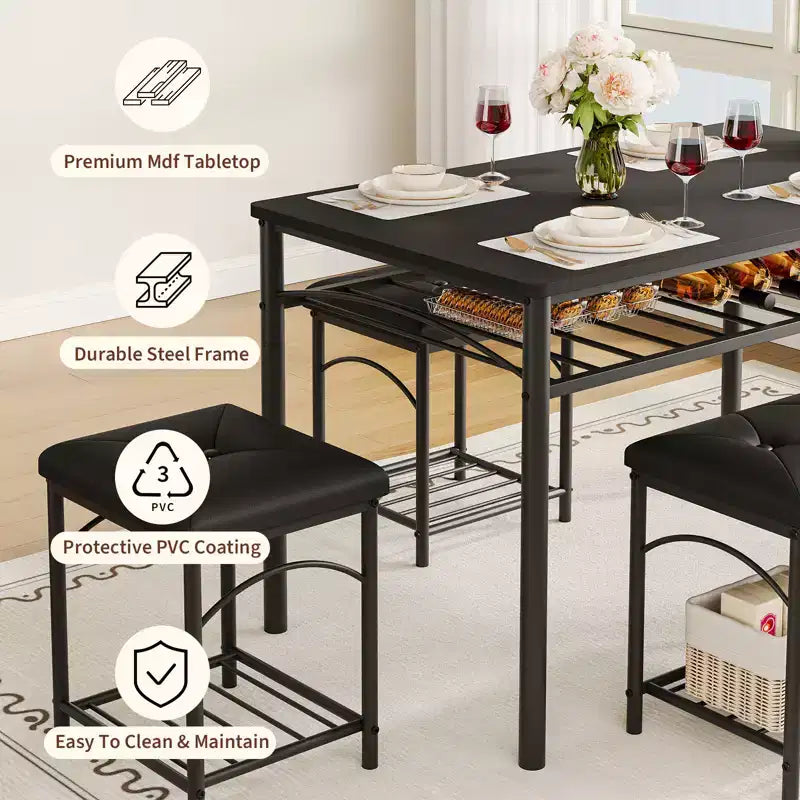 Set da pranzo di 4 pezzi con panche e sgabelli imbottiti - Tavolo da cucina compatto per appartamenti, monolocali e piccoli spazi