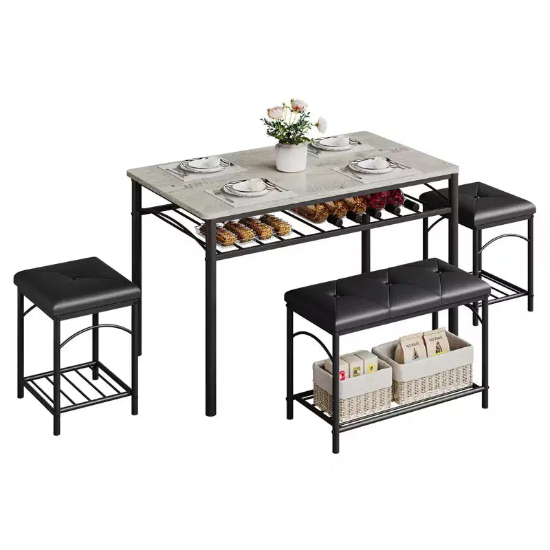 Set da pranzo da 4 pezzi con panche e sgabelli imbottiti - Tavolo da cucina compatto per appartamenti, monolocali e piccoli spazi
