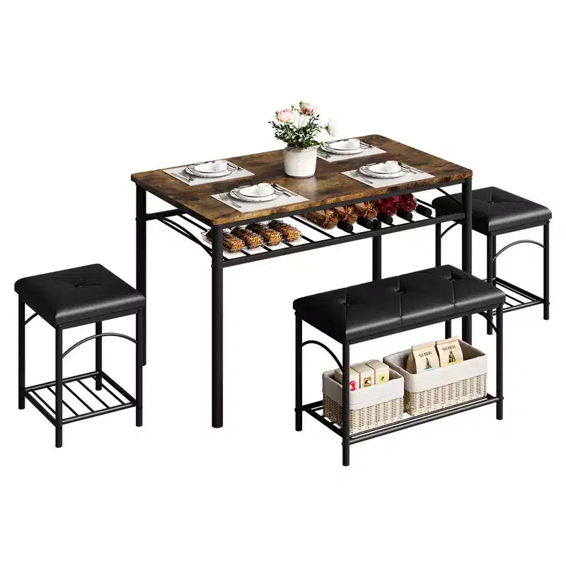 Set da pranzo da 4 pezzi con panche e sgabelli imbottiti - Tavolo da cucina compatto per appartamenti, monolocali e piccoli spazi