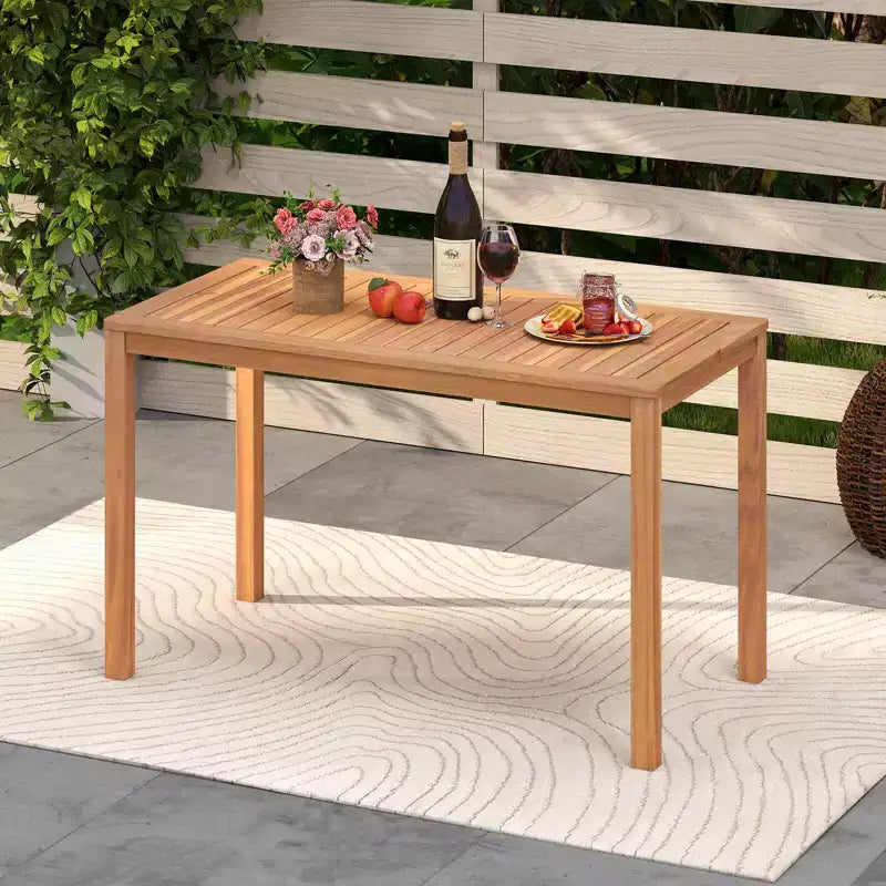 Set da Pranzo da Esterno Costway 3 Pezzi in Legno di Acacia con Sedie a Doghe per Terrazza, Prato e Giardino