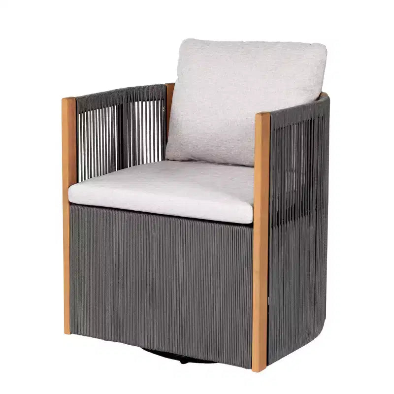 Christopher Knight Home Oliver, set da pranzo girevole da esterno per patio, 5 pezzi in legno di acacia e corda con cuscini, tavolo e 4 sedie