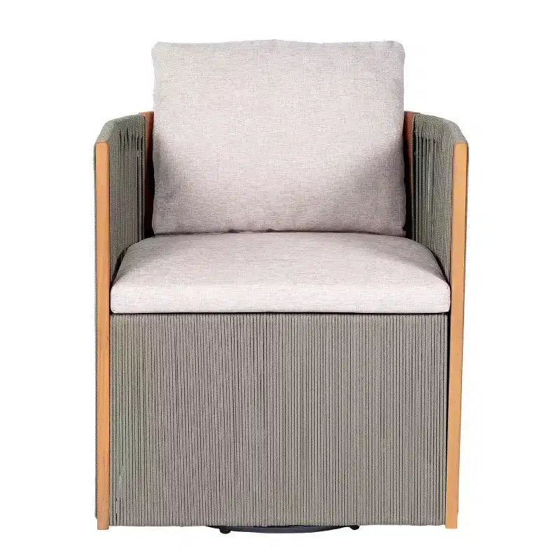 Christopher Knight Home Oliver, set da pranzo girevole da esterno per patio, 5 pezzi in legno di acacia e corda con cuscini, tavolo e 4 sedie