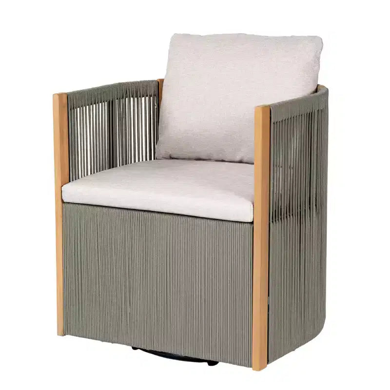 Christopher Knight Home Oliver, set da pranzo girevole da esterno per patio, 5 pezzi in legno di acacia e corda con cuscini, tavolo e 4 sedie