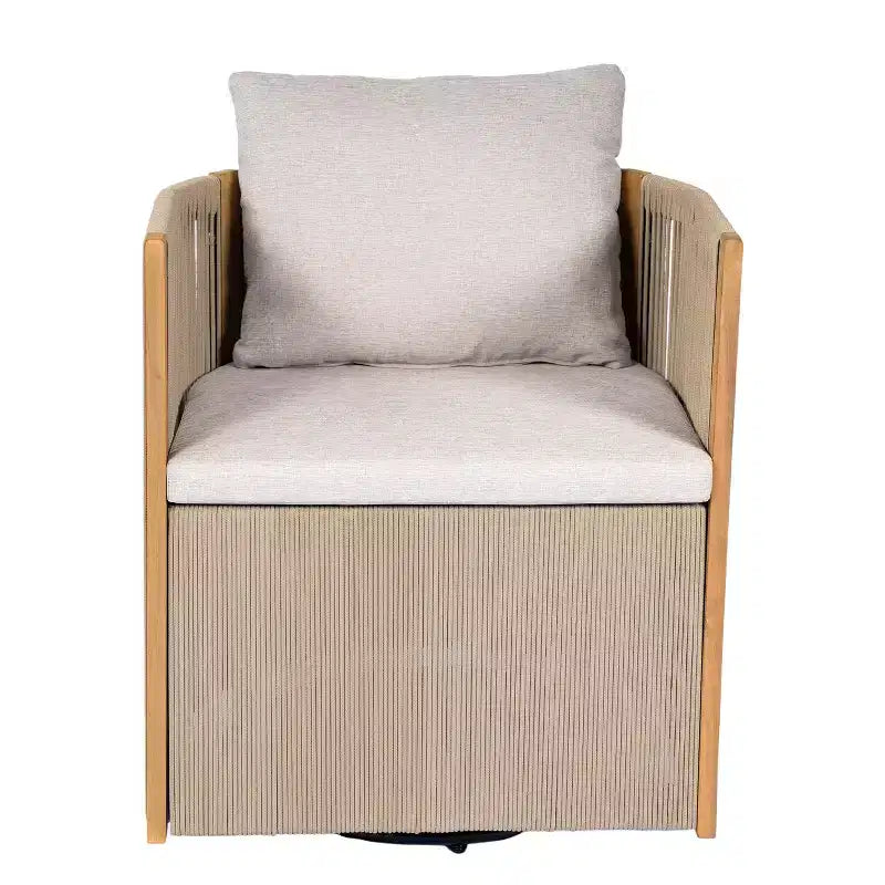Christopher Knight Home Oliver, set da pranzo girevole da esterno per patio, 5 pezzi in legno di acacia e corda con cuscini, tavolo e 4 sedie