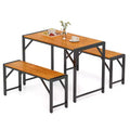 Costway 3 PCS Dining Set for 4 People Outdoor Picnic Table & 2 Benches w/ Metal Frame