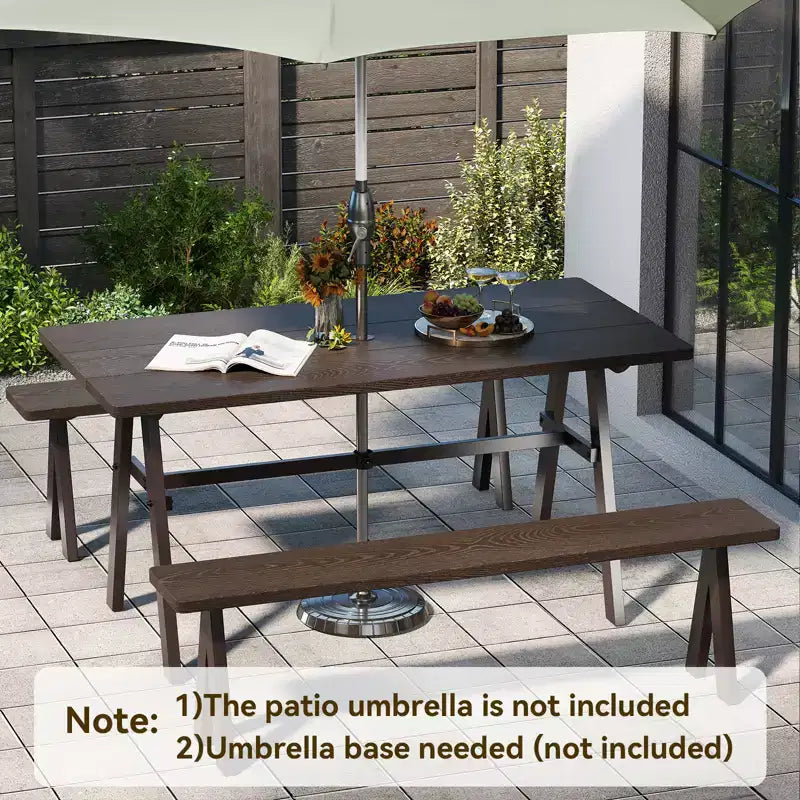 Costway Set Tavolo da Picnic e 2 Panche da Esterno per 6 Persone con Foro per Ombrellone da 1,93