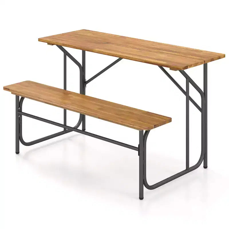 Costway Tavolo e Panca da Giardino per 2 Persone Tavolo da Picnic e Divanetto con Piano in Legno di Acacia e Gambe in Metallo