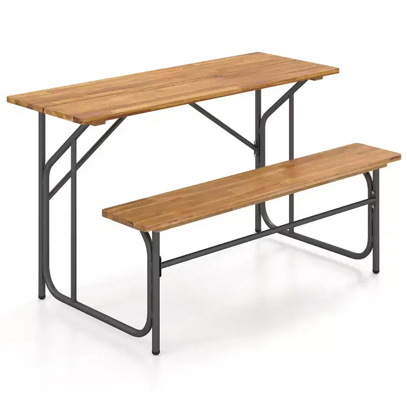 Costway Tavolo e Panca da Giardino per 2 Persone Tavolo da Picnic e Divanetto con Piano in Legno di Acacia e Gambe in Metallo
