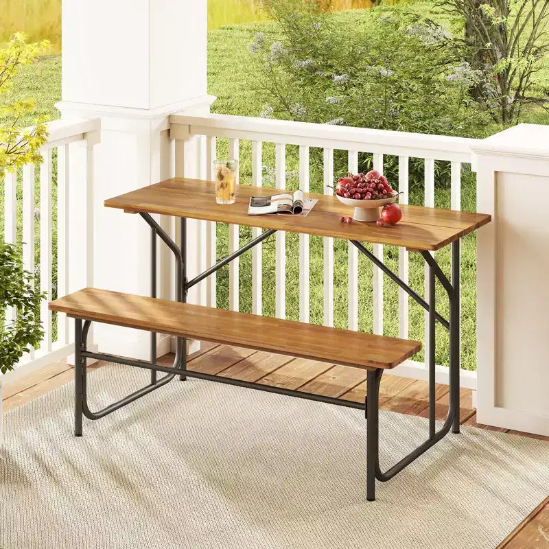 Costway Tavolo e Panca da Giardino per 2 Persone Tavolo da Picnic e Divanetto con Piano in Legno di Acacia e Gambe in Metallo