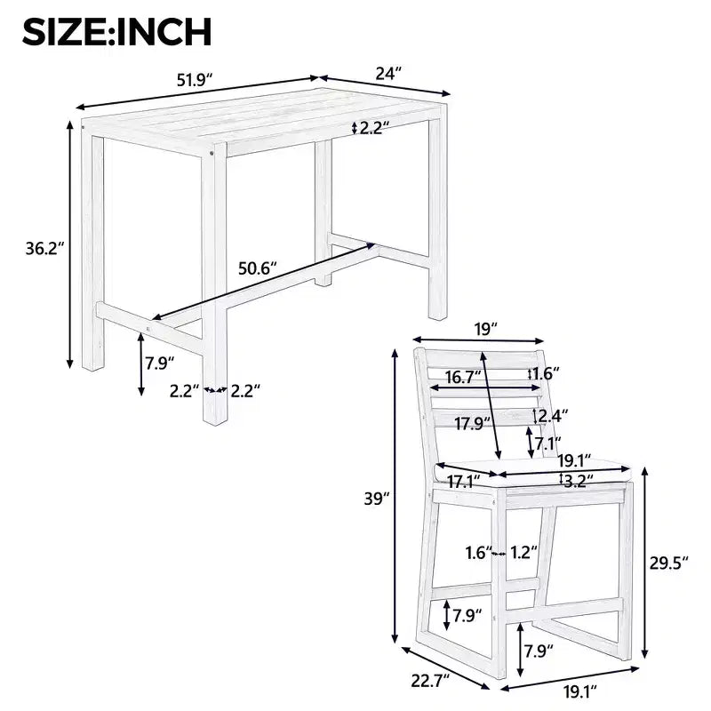 Set da bar Whisen a 5 pezzi in stile rustico per patio, tavolo e sedie da esterno con sedie ergonomiche e piano del tavolo a doghe
