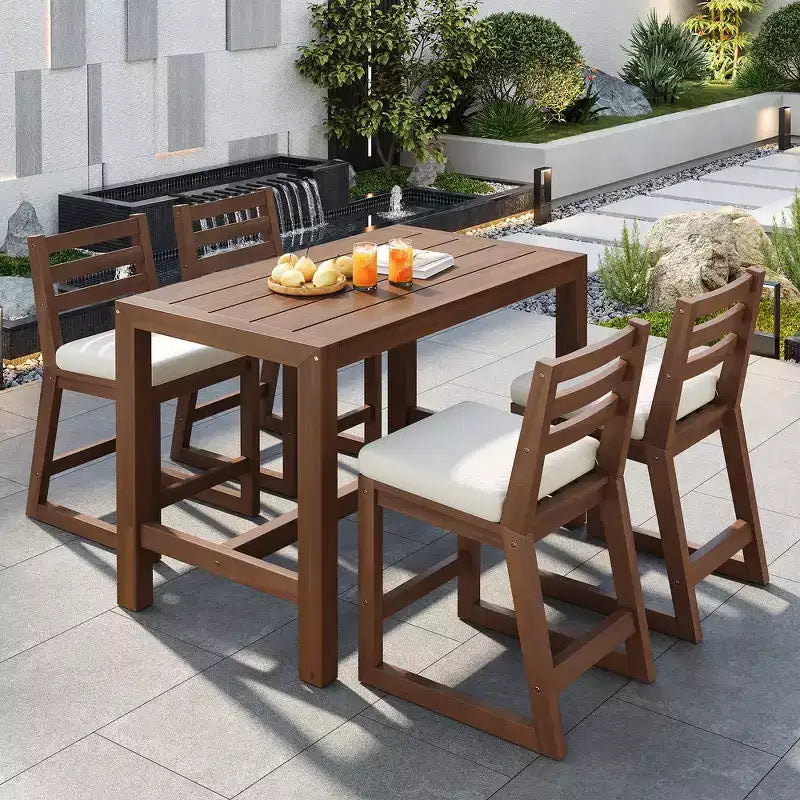 Set da bar Whisen a 5 pezzi in stile rustico per patio, tavolo e sedie da esterno con sedie ergonomiche e piano del tavolo a doghe
