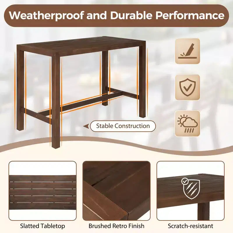 Set da bar Whisen a 5 pezzi in stile rustico per patio, tavolo e sedie da esterno con sedie ergonomiche e piano del tavolo a doghe