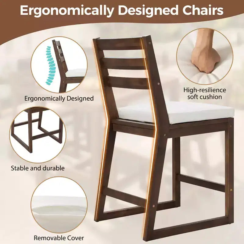 Set da bar Whisen a 5 pezzi in stile rustico per patio, tavolo e sedie da esterno con sedie ergonomiche e piano del tavolo a doghe