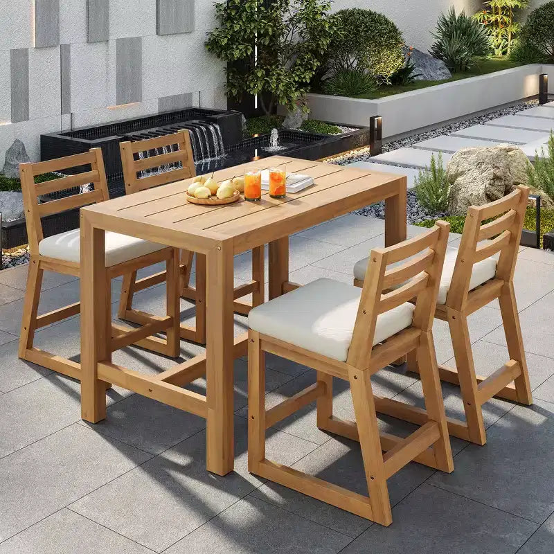 Set da bar Whisen a 5 pezzi in stile rustico per patio, tavolo e sedie da esterno con sedie ergonomiche e piano del tavolo a doghe