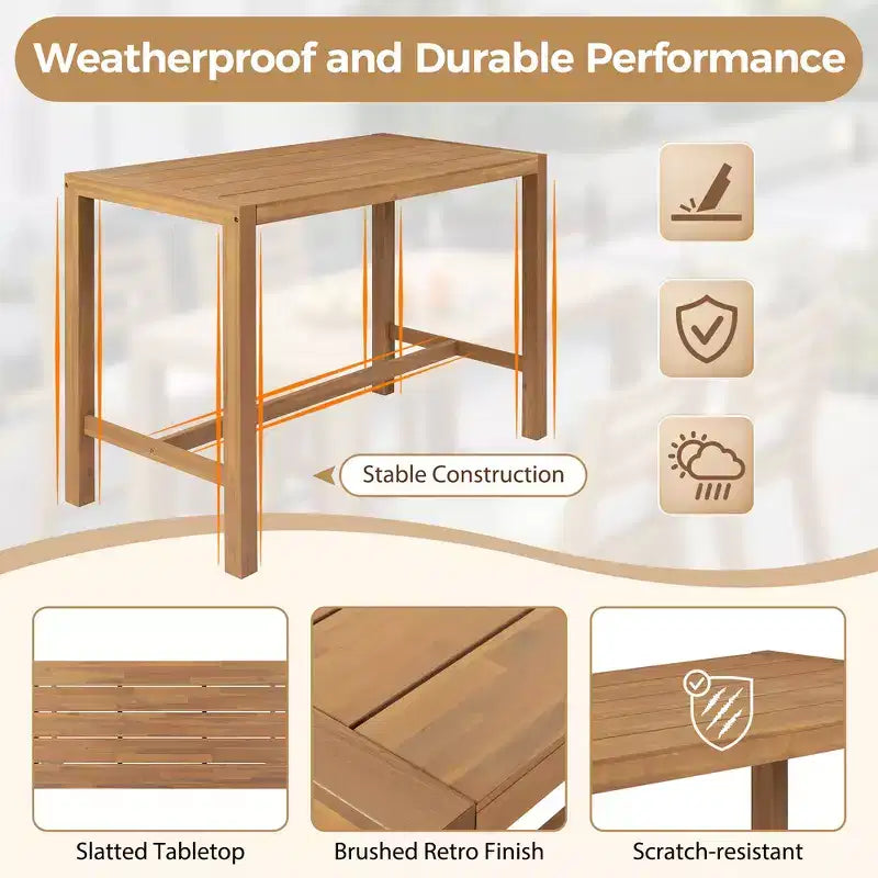 Set da bar Whisen a 5 pezzi in stile rustico per patio, tavolo e sedie da esterno con sedie ergonomiche e piano del tavolo a doghe