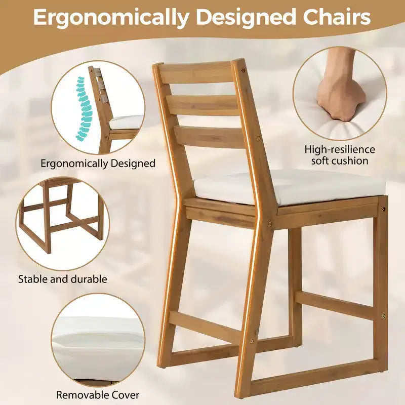 Set da bar Whisen a 5 pezzi in stile rustico per patio, tavolo e sedie da esterno con sedie ergonomiche e piano del tavolo a doghe