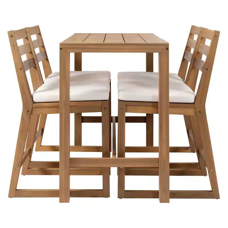 Set da bar Whisen a 5 pezzi in stile rustico per patio, tavolo e sedie da esterno con sedie ergonomiche e piano del tavolo a doghe