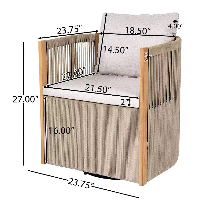 Christopher Knight Home Everett Set da pranzo moderno per patio da 5 pezzi in legno di acacia con tavolo rotondo e 4 sedie girevoli in corda