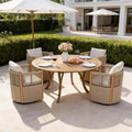 Christopher Knight Home Everett Patio Modern Acacia Wood 5-Piece Outdoor Dining Set with Round Table and 4 Rope Swivel Chairs