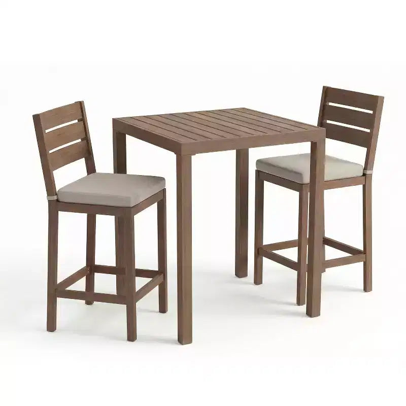 Martha Stewart Bedford 5 Piece Aluminum Patio Set, 4 Bar Stools with Cushions, 35.5 Square Patio Table