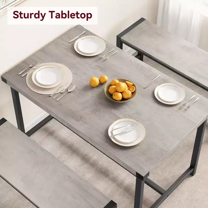 Set tavolo da pranzo salvaspazio per 4-6 persone, tavolo rettangolare in metallo e legno con 2 panche, facile da montare, per appartamenti, spazi ridotti