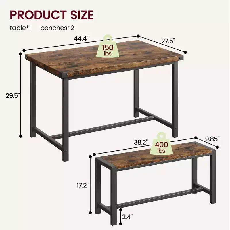 Set tavolo da pranzo salvaspazio per 4-6 persone, tavolo rettangolare in metallo e legno con 2 panche, facile da montare, per appartamenti, spazi ridotti