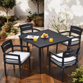 5-Piece Modern Outdoor Aluminum Patio Dining Set, Square Table with Umbrella Hole & 4 Cushioned Armchairs for Patio, Deck, Backyard-Panipeachy