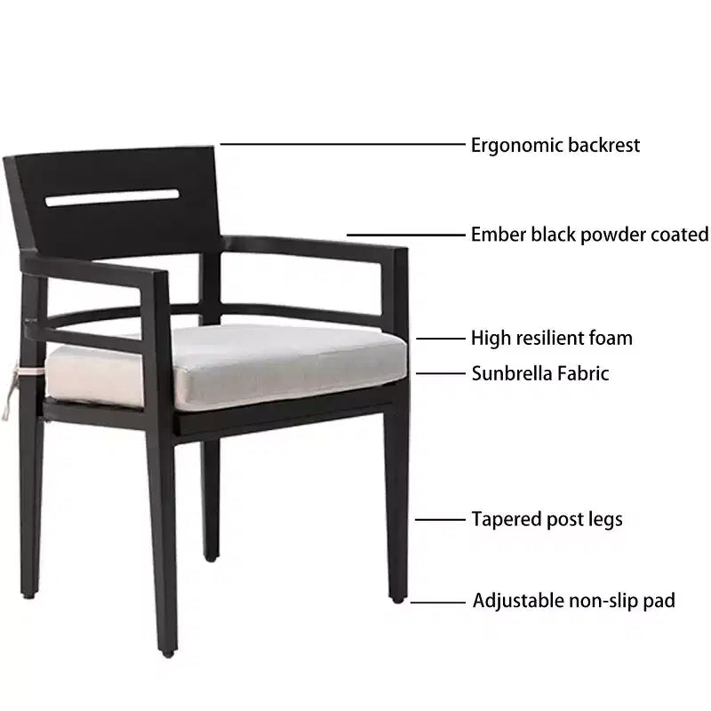 Set da Pranzo Moderno da Esterno a 5 Pezzi in Alluminio, Tavolo Quadrato con Foro per Ombrellone e 4 Poltrone Imbottite per Patio, Terrazza, Giardino-Panipeachy