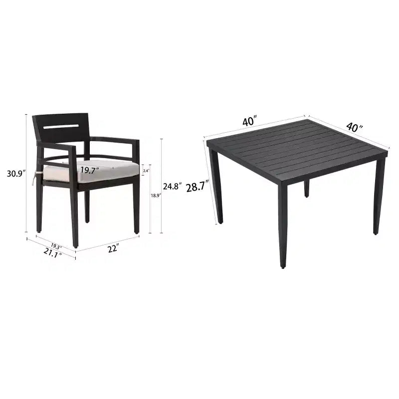 Set da Pranzo Moderno da Esterno a 5 Pezzi in Alluminio, Tavolo Quadrato con Foro per Ombrellone e 4 Poltrone Imbottite per Patio, Terrazza, Giardino-Panipeachy