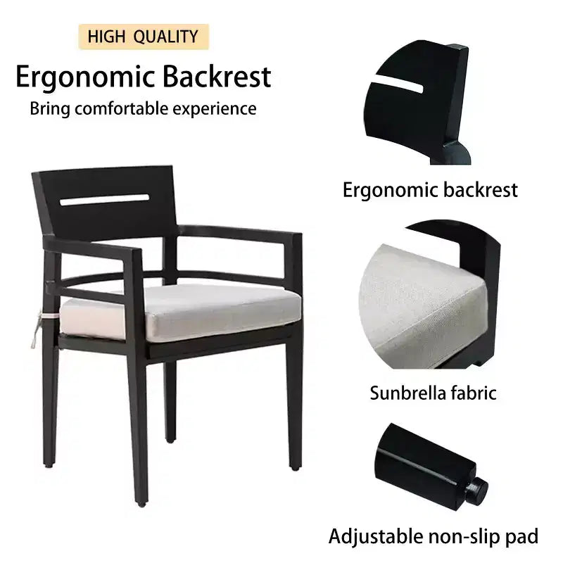 Set da Pranzo Moderno da Esterno a 5 Pezzi in Alluminio, Tavolo Quadrato con Foro per Ombrellone e 4 Poltrone Imbottite per Patio, Terrazza, Giardino-Panipeachy