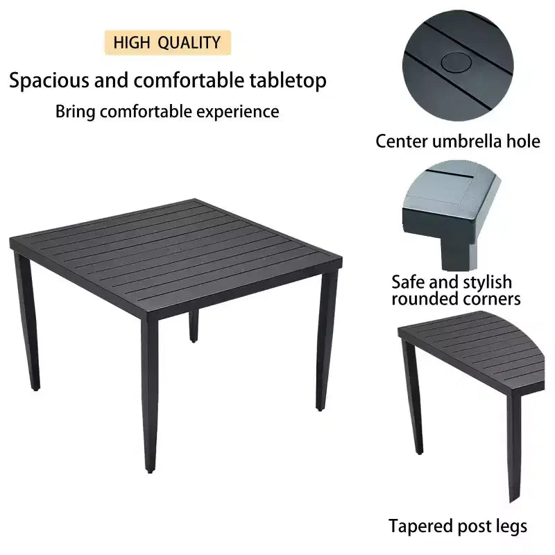 Set da Pranzo Moderno da Esterno a 5 Pezzi in Alluminio, Tavolo Quadrato con Foro per Ombrellone e 4 Poltrone Imbottite per Patio, Terrazza, Giardino-Panipeachy